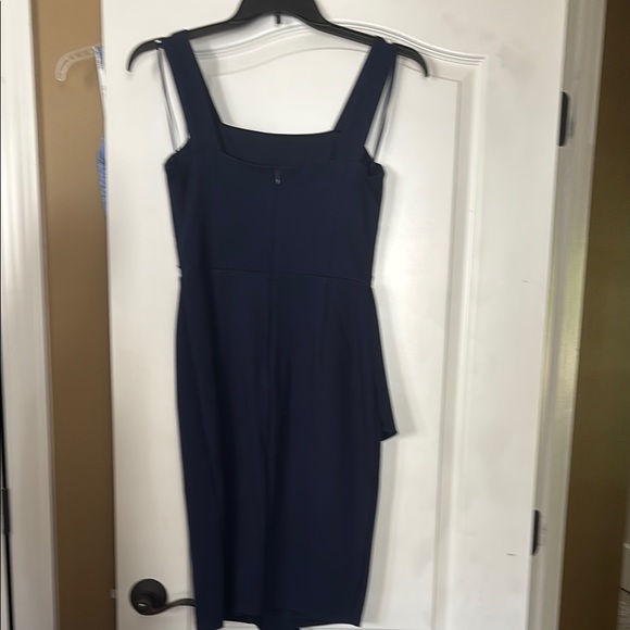 Blue Asymmetrical Sheath Dress with Square Neck - Picture 4 of 5